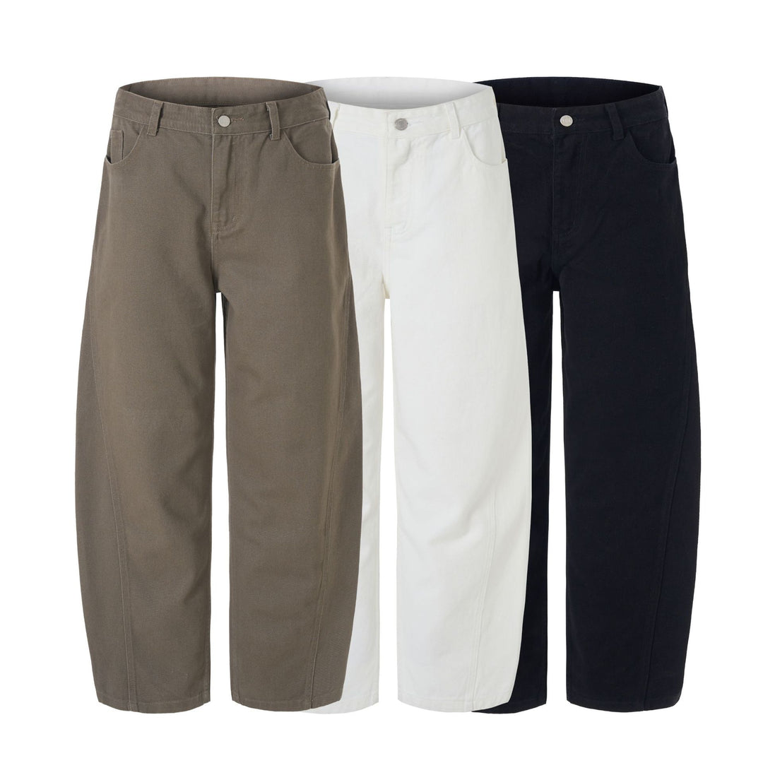 Herren Weit geschnittene Twill-Hose mit strukturierter Canvas-Optik und langen Saumfalten Echo Archiv