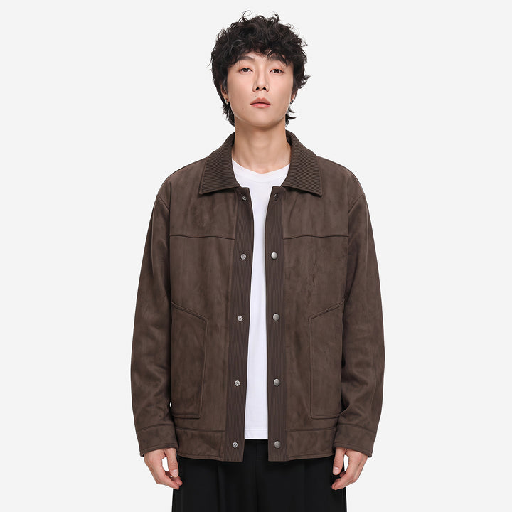 Herren Overshirt-Jacke im Wildlederlook mit Rippkragen und Druckknopfleiste Echoarchiv