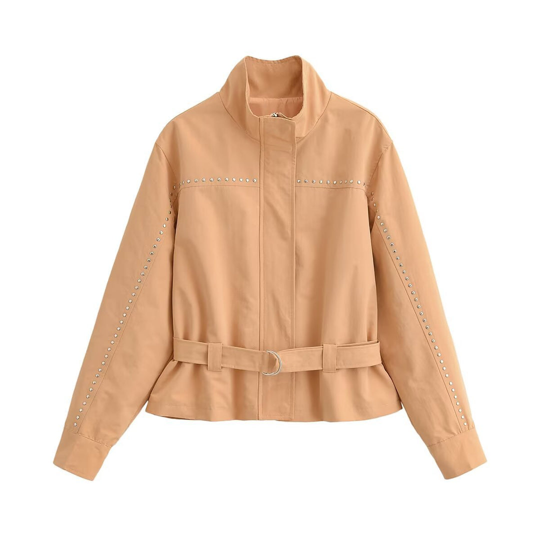 Damen Kurzjacke mit Nietenbesatz, Stehkragen und Taillengürtel Echo Archiv