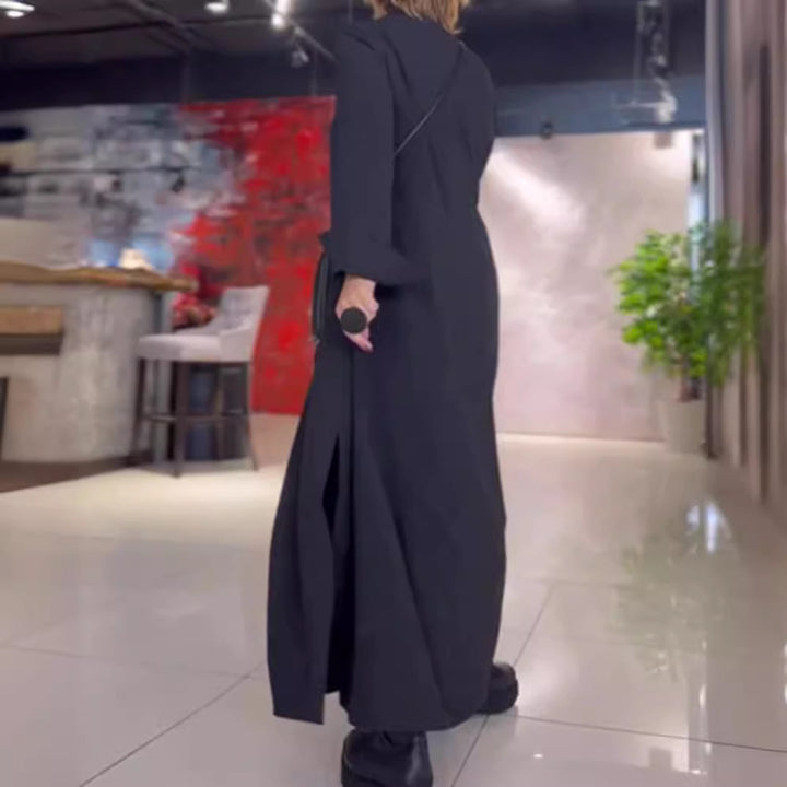 Damen Lange Maxi Kleid mit Stehkragen, Seitentaschen und Lockerem Fall Echoarchiv