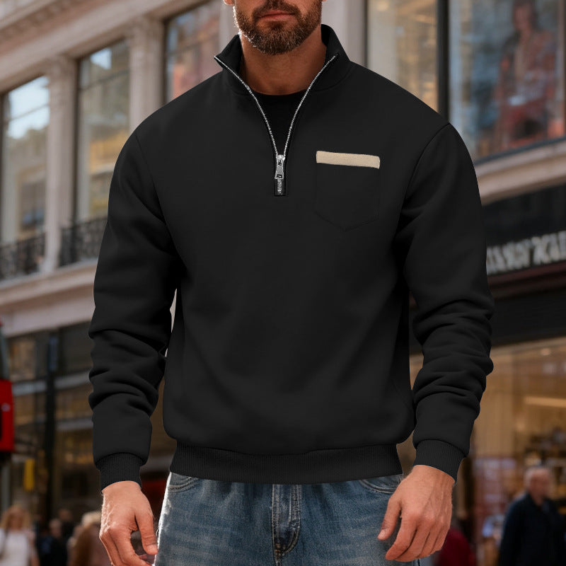 Herren nan Sweatshirt mit halbem Reißverschluss Stehkragen und Brusttasche Echo Archiv