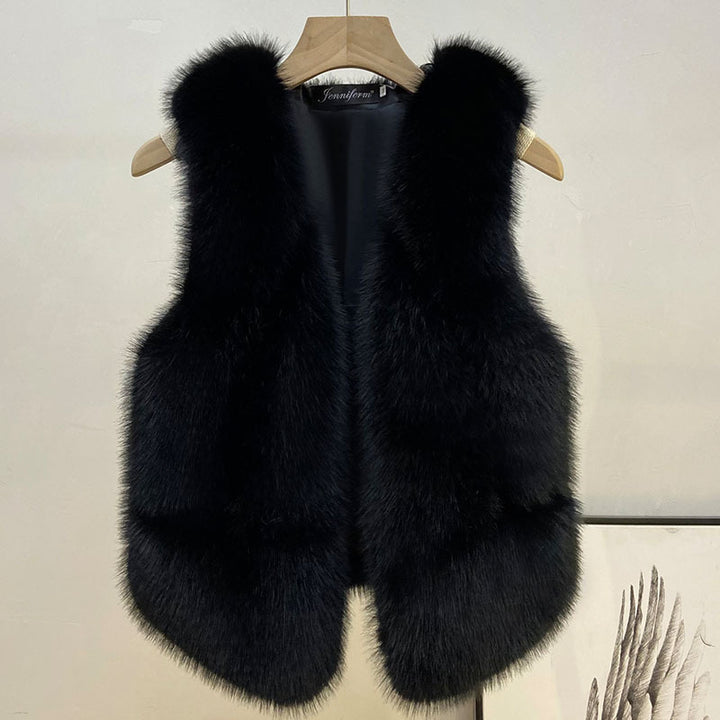 Damen Ärmellose Hochflor-Faux-Fur-Weste mit taillierter Passform und Eingrifftaschen Echo Archiv