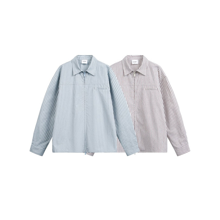Unisex Leichte gestreifte Hemdjacke mit durchgehendem Reißverschluss und Brustpaspeltasche Echoarchiv