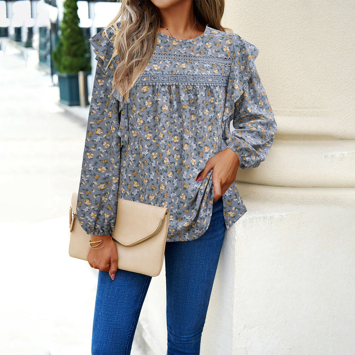 Damen nan romantische Hemdblusenbluse mit Spitzenborte, Volantärmel und lockerer Tunika-Silhouette Echo Archiv