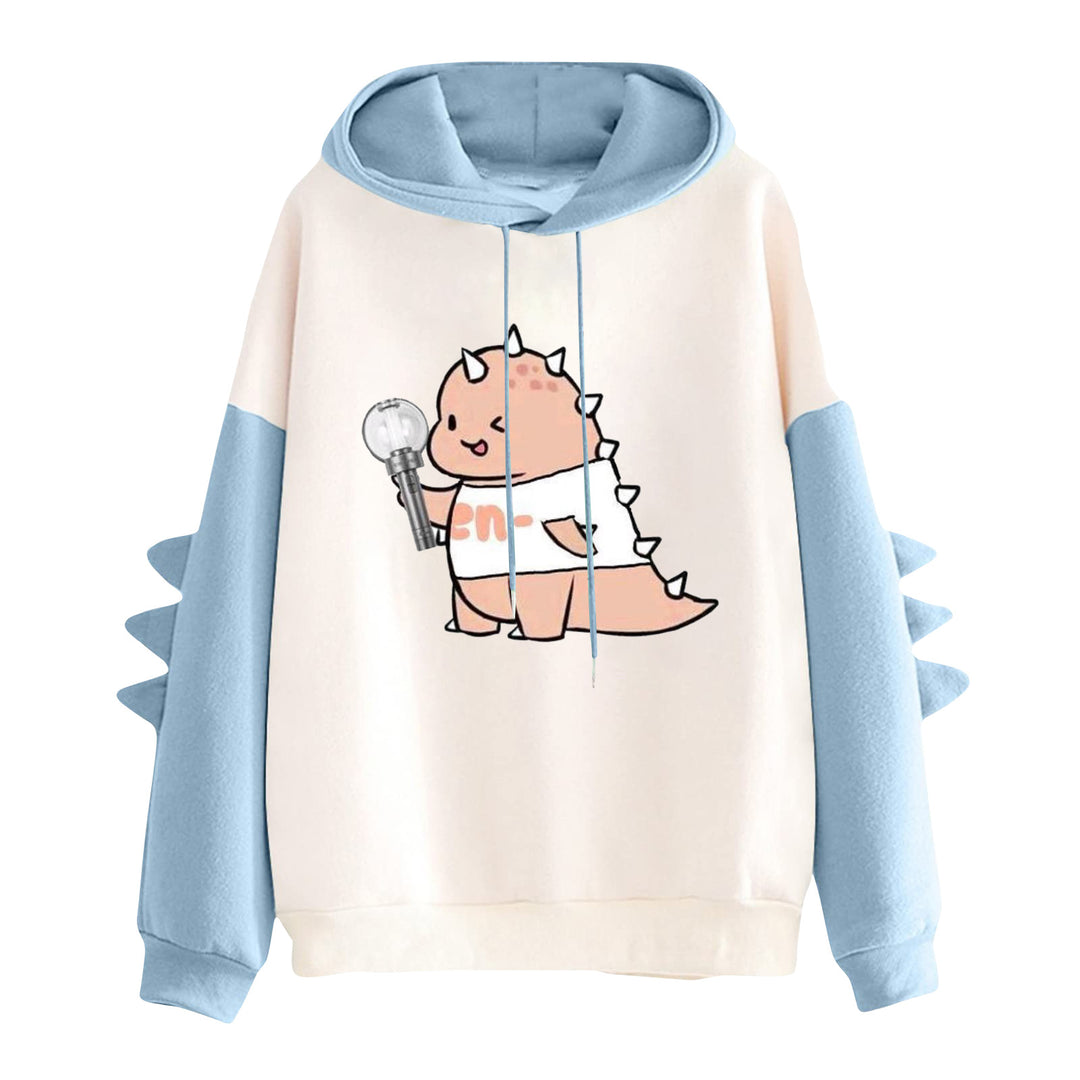 Damen Kapuzenpullover mit niedlichem Frosch-Motiv, Kängurutasche und volumigen Ärmelapplikationen – Auréline