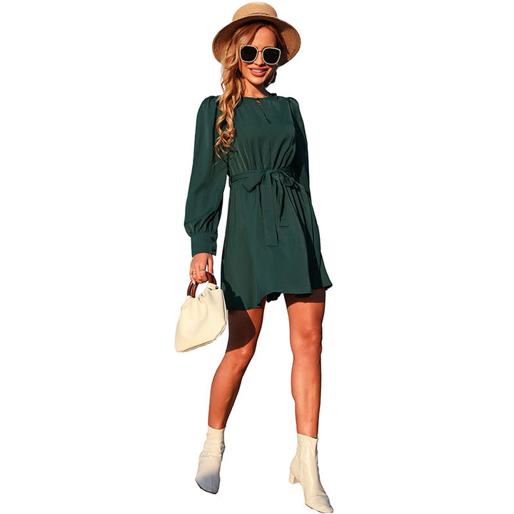 Damen Elegantes Kurzarm Kleid mit Gürtel Echo Archiv