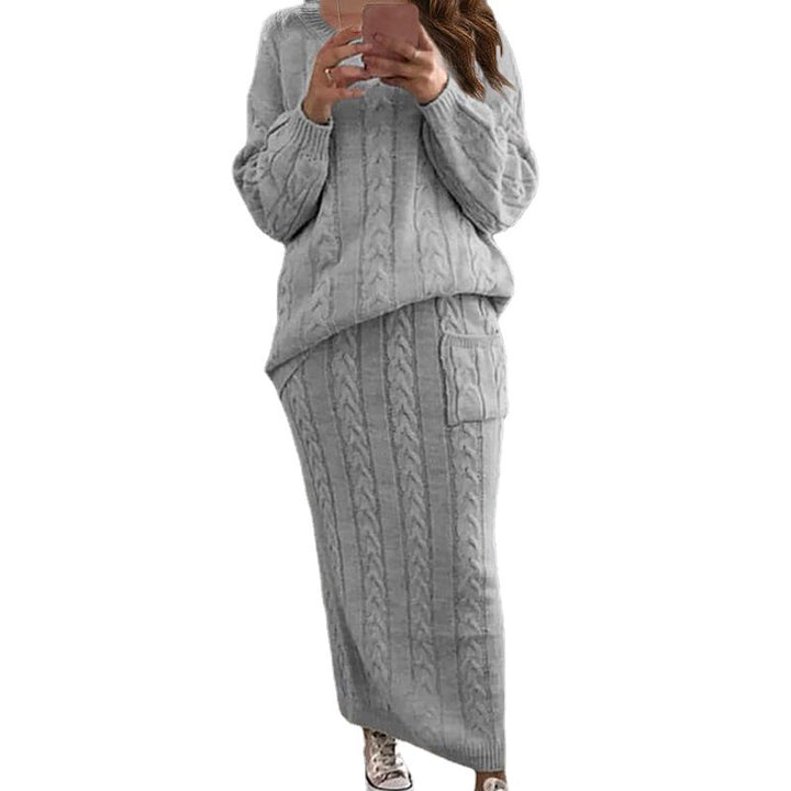 Damen nan Strickset Oversized Zopfmuster-Pullover und Maxi-Bleistiftrock mit aufgesetzter Tasche Echo Archiv