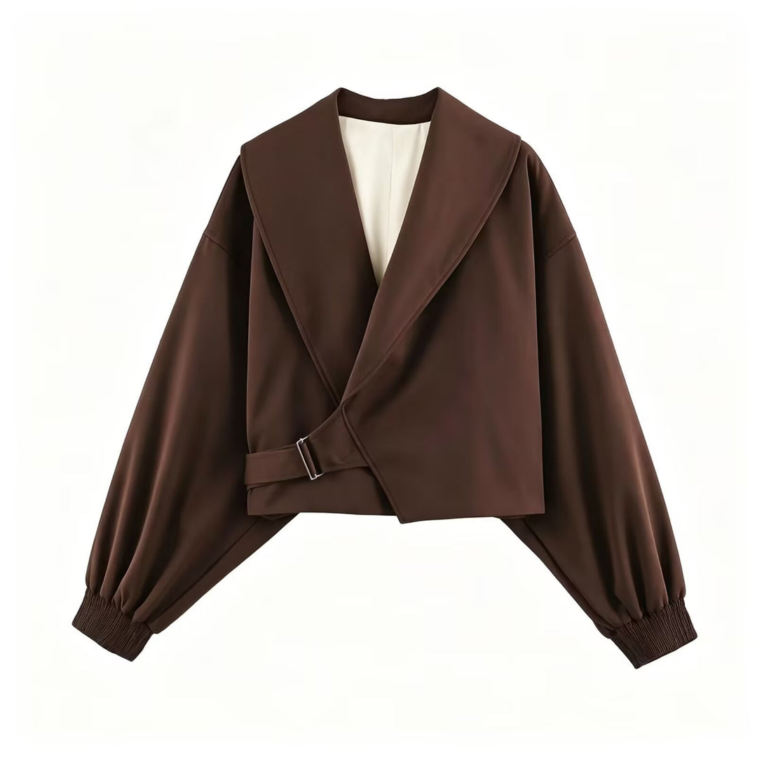 Damen 40+ Cropped Wickelblouson mit übergroßen Ballonärmeln und asymmetrischem Schnallenverschluss Echo Archiv