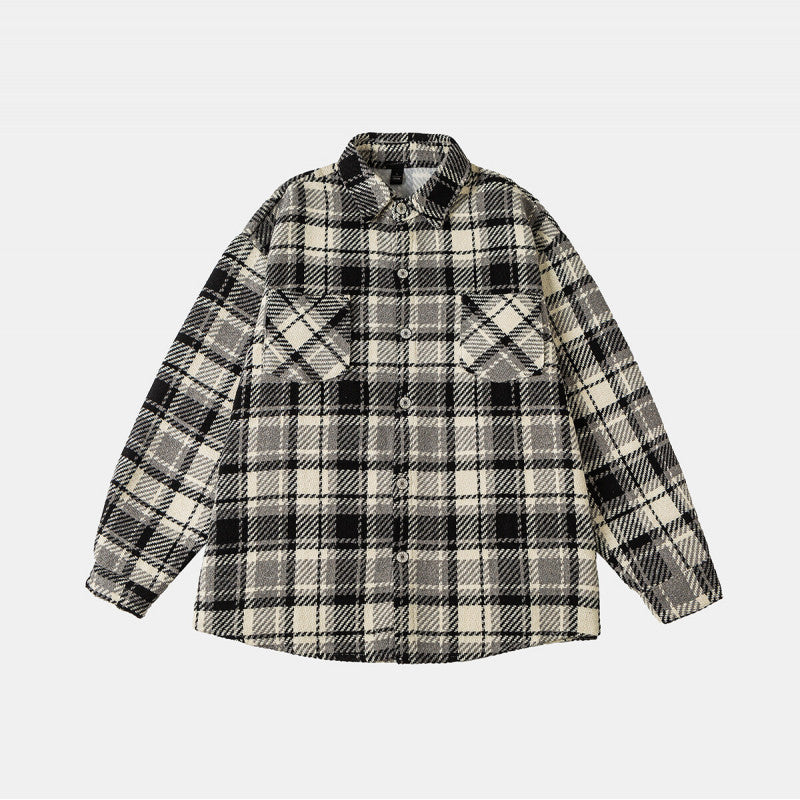 Unisex Karierte Overshirtjacke im Shacket-Stil mit aufgesetzten Brusttaschen und entspanntem Oversize-Schnitt Echoarchiv