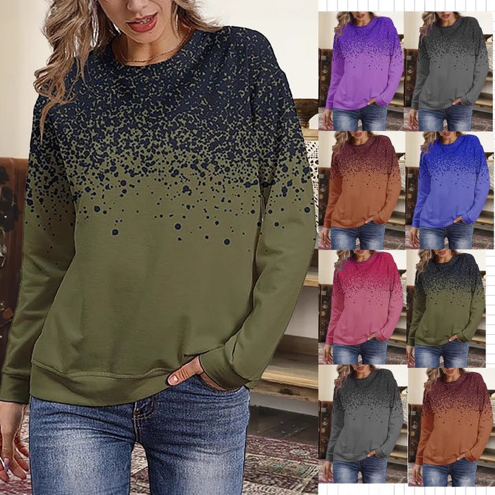 Damen Sweatshirt mit Farbverlauf-Punktdruck und Rundhalsausschnitt Echoarchiv