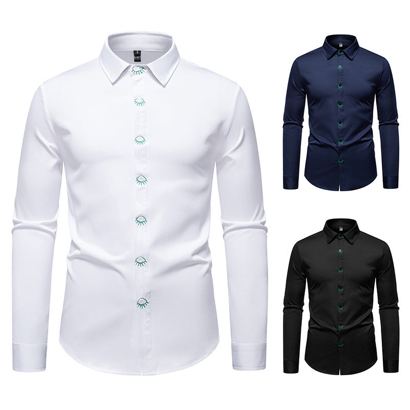Herren Langarmhemd mit kreativem Knopfdesign Echoarchiv