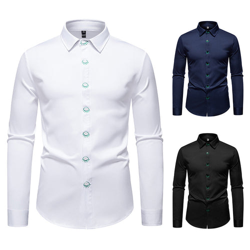 Herren Langarmhemd mit kreativem Knopfdesign Echoarchiv