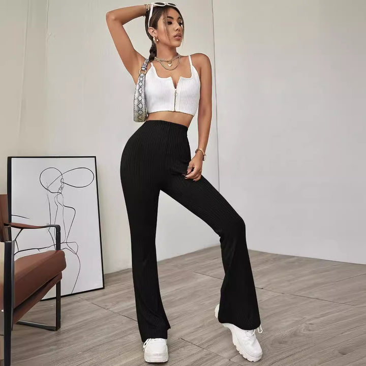 Damen gerippte hochgeschnittene Bootcut-Hose aus Stretch-Jersey mit ausgestelltem Bein – Avélisse