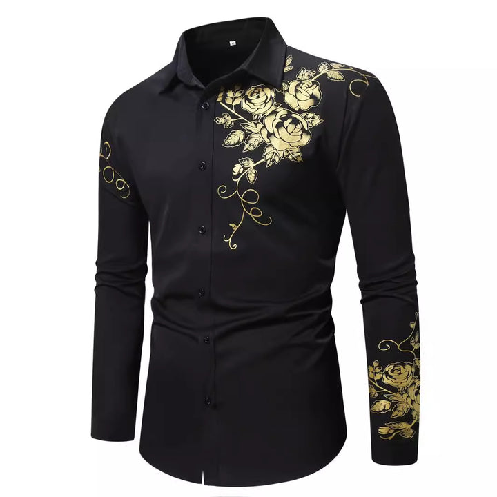 Herren Elegantes Hemd mit floralen Akzenten und glänzenden Details Echoarchiv