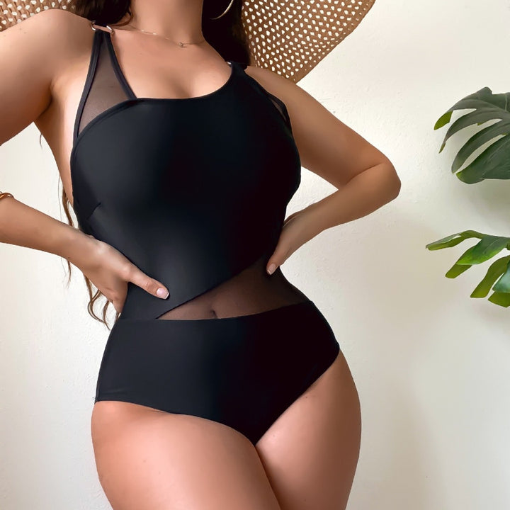 Damen Einteiliger Badeanzug mit transparenten Einsätzen und asymmetrischem Design Echo Archiv