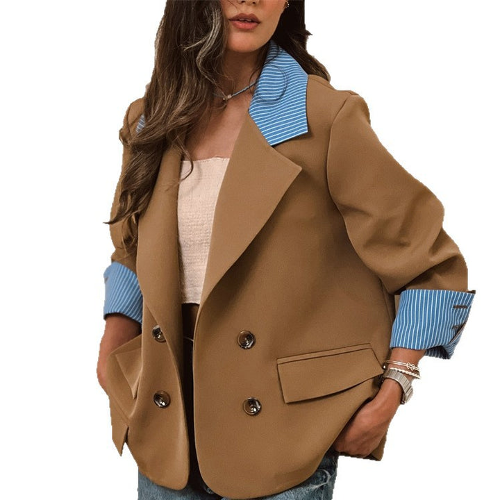 Damen Oversize-doppelreihiger Blazer mit kontrastkragen & aufschlagärmeln Echoarchiv