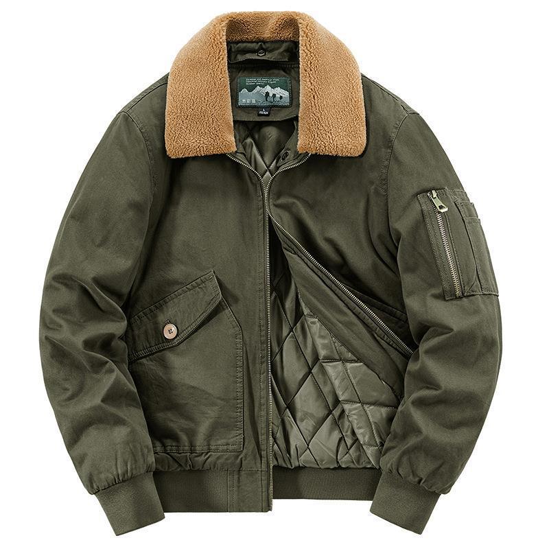 Herren Baumwoll-Canvas Bomberjacke mit Teddykragen, gesteppter Thermofütterung und Utility-Ärmeltasche – Brevano