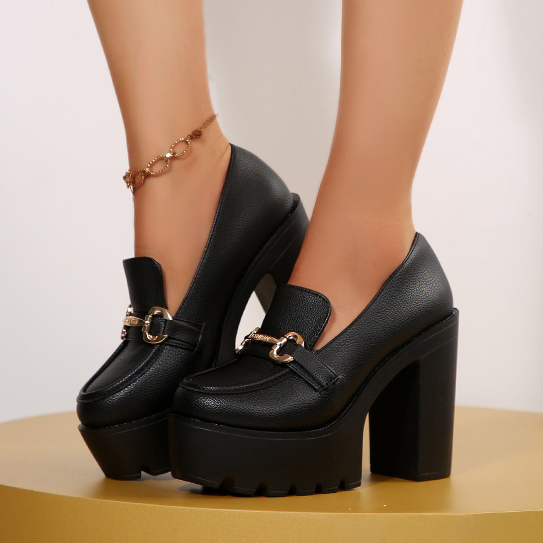 Damen Chunky-Plateau-Loafer mit hohem Blockabsatz und Zier-Bit – Lioré