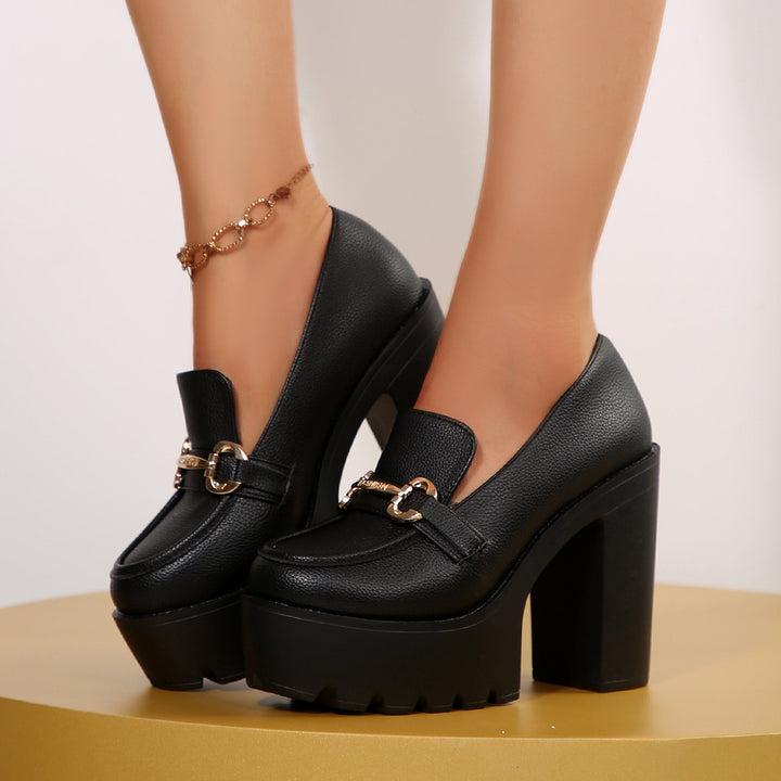 Damen Chunky-Plateau-Loafer mit hohem Blockabsatz und Zier-Bit – Lioré