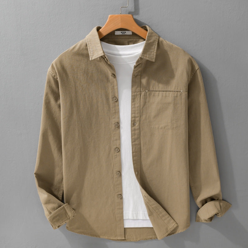 Herren Leichtes Baumwoll-Utility-Hemdjacke mit Kentkragen, Brusttasche und Relaxed-Fit Echoarchiv