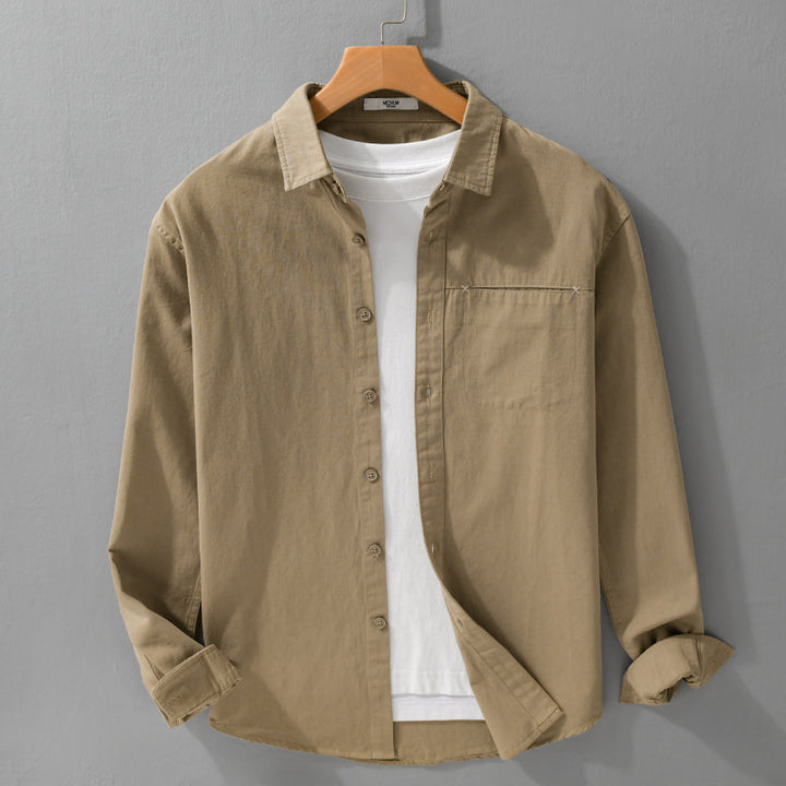 Herren Leichtes Baumwoll-Utility-Hemdjacke mit Kentkragen, Brusttasche und Relaxed-Fit Echoarchiv