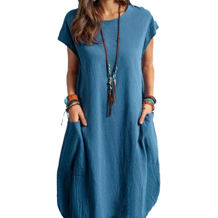 Damen lässiges Freizeitkleid mit seitlichen Taschen und Rundhalsausschnitt Echo Archiv