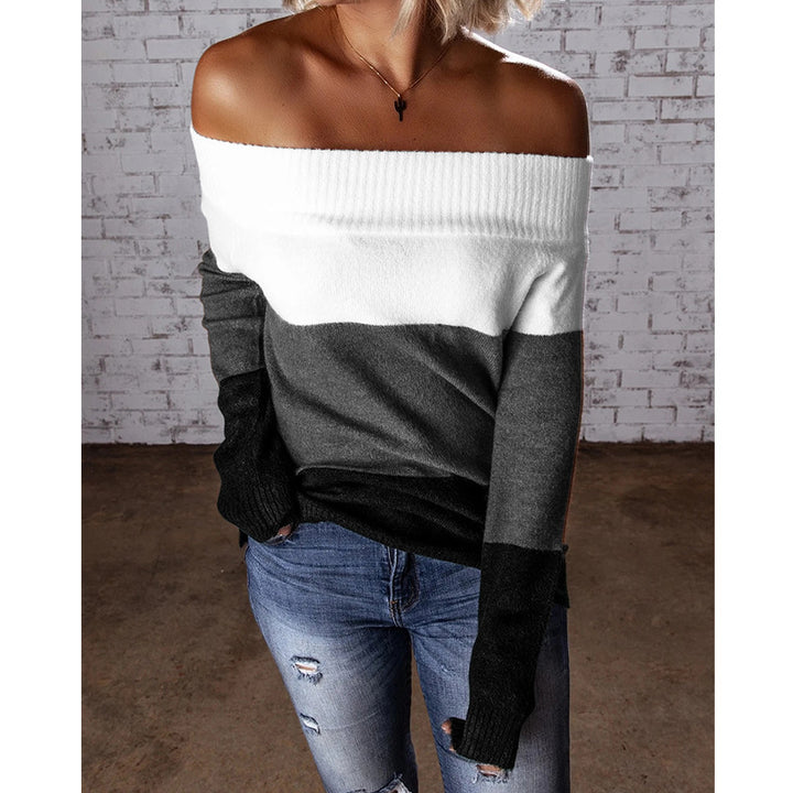 Damen Schulterfreier Colorblock-Strickpullover mit Umschlagkragen Echo Archiv