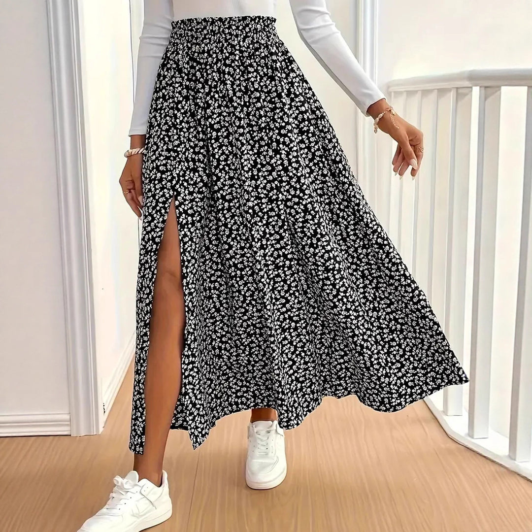 Damen Maxirock mit floralem Muster und seitlichem Schlitz Echo Archiv