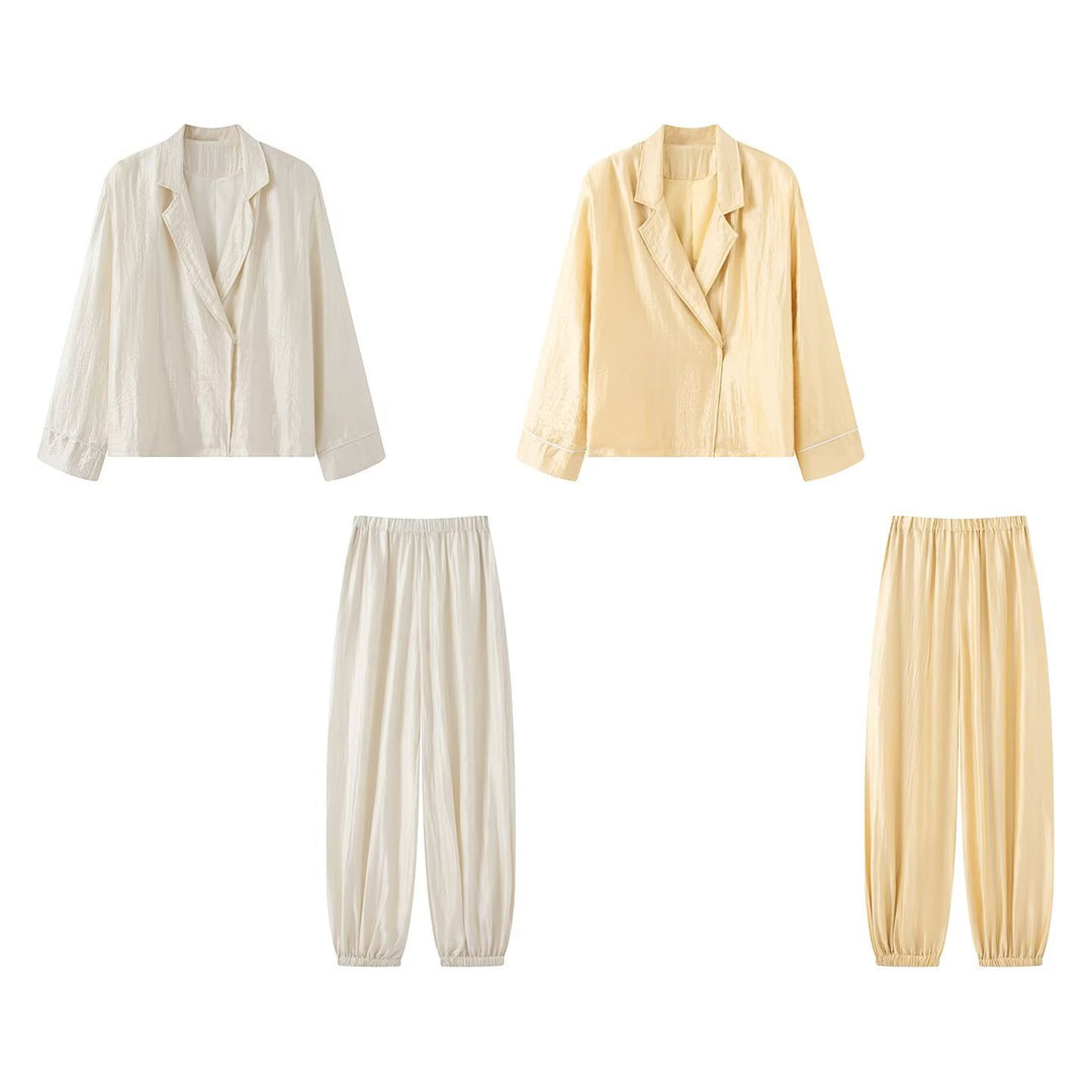 Damen Leichter Pyjama-Zweiteiler mit Schalkragenjacke und elastischer Bundhose Echo Archiv
