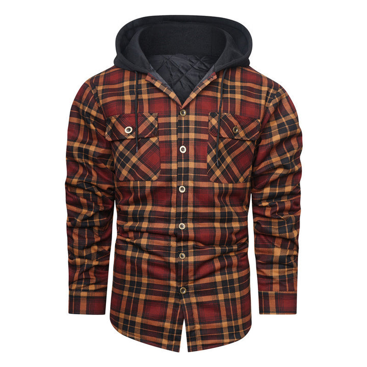 Herren kariertes Overshirt-Hemdjacke mit wattierter Kapuze und Brustpattentaschen – Taviero