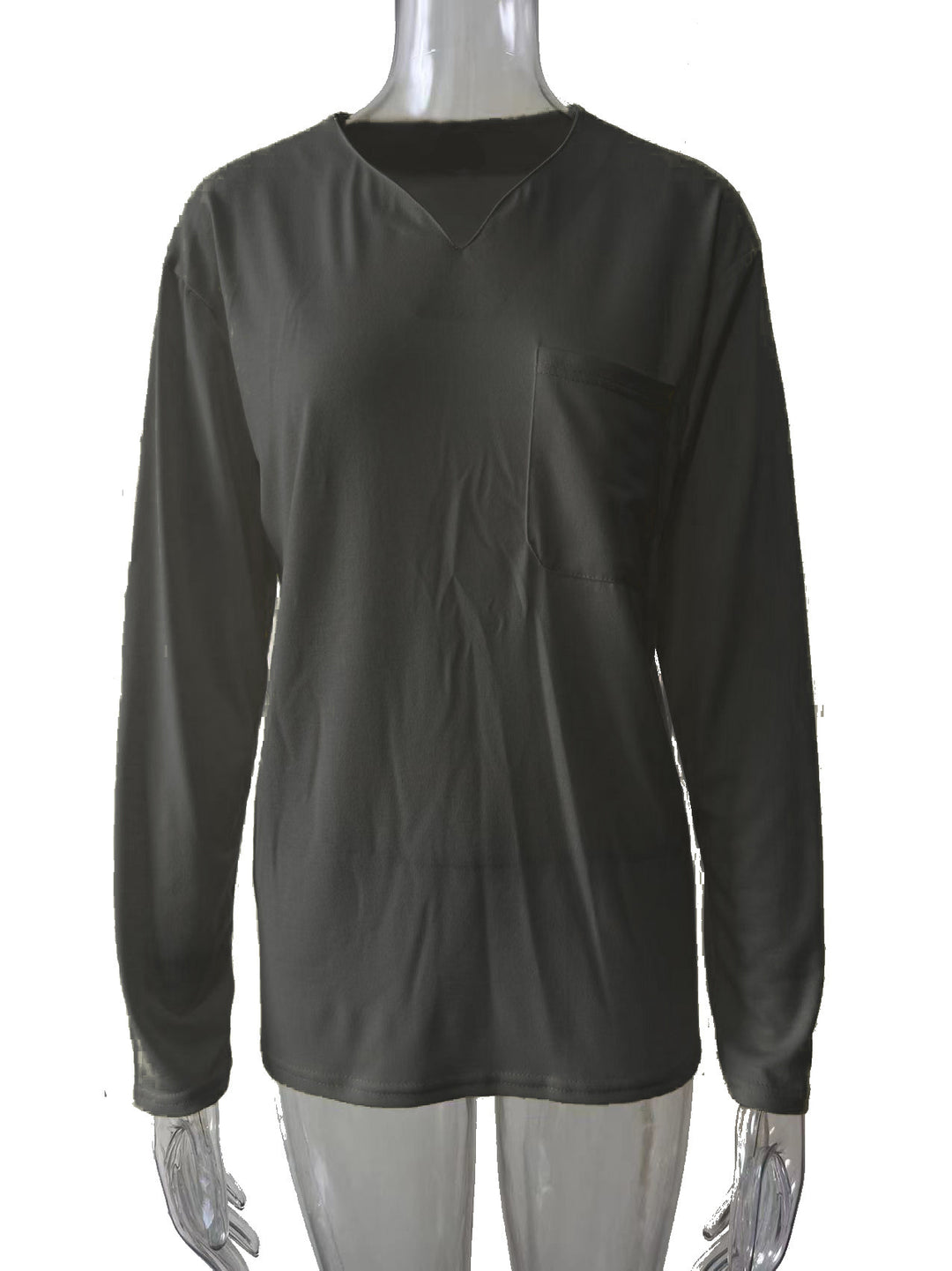 Damen nan legeres Langarmshirt mit V-Notch-Ausschnitt, Brusttasche und lockerer Oversize-Passform Echo Archiv