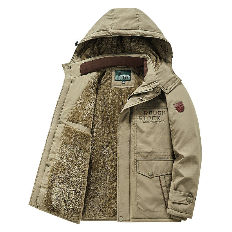 Herren wärmender gefütterter Kapuzenparka mit durchgehendem Teddyfleecefutter und Utility‑Taschen Echoarchiv