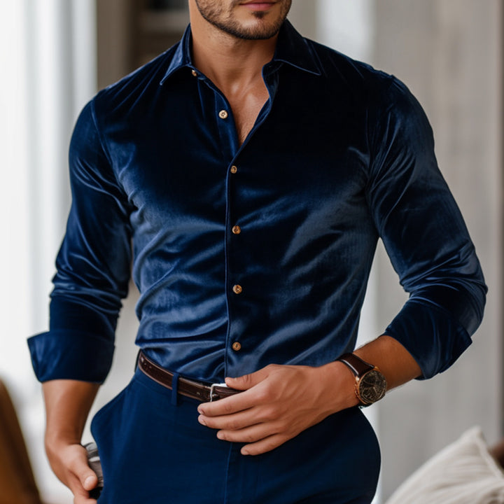 Herren elegantes Samt-Hemd mit feinen Details Echoarchiv