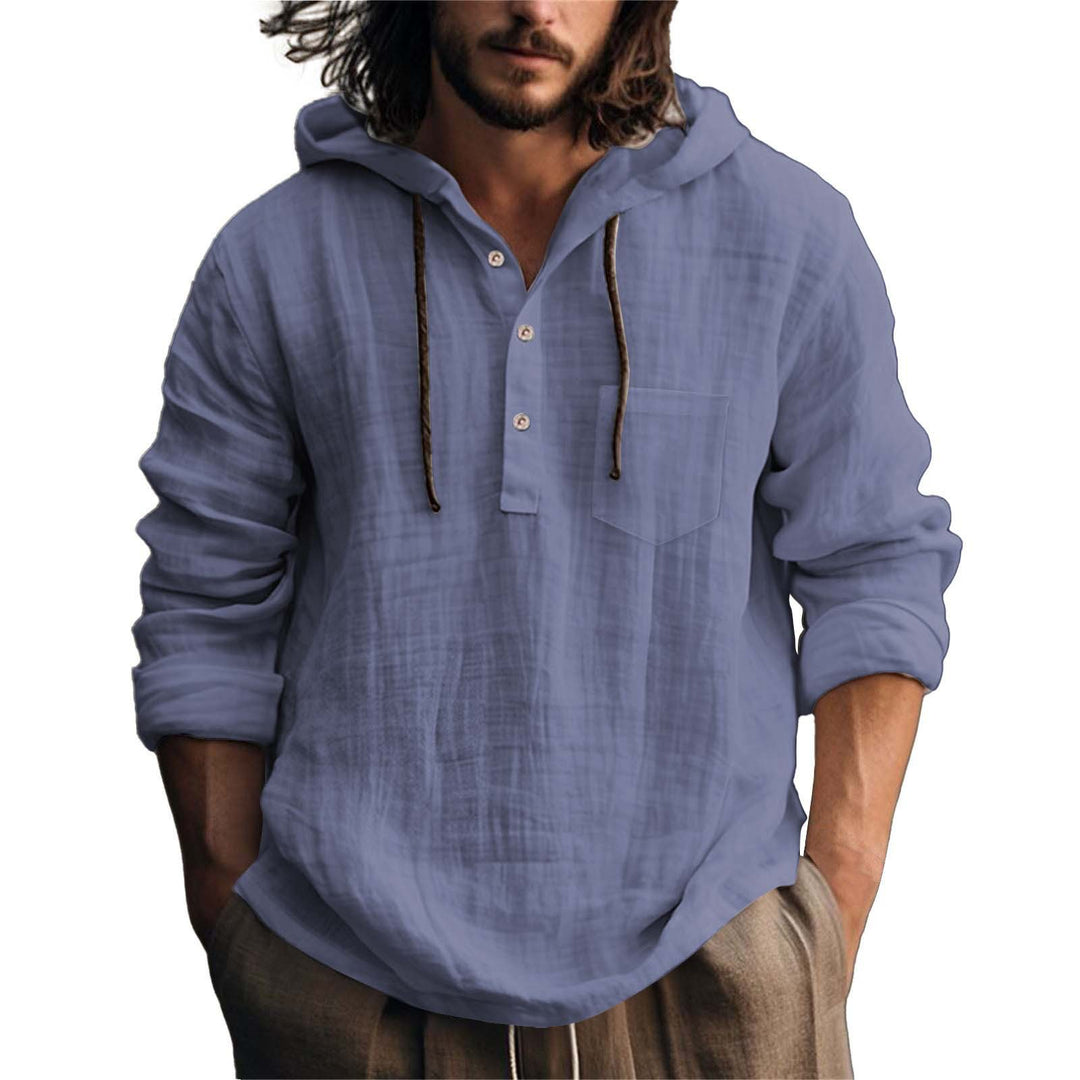 Herren lässiges Kapuzenshirt mit Knopfleiste und Brusttasche Echoarchiv