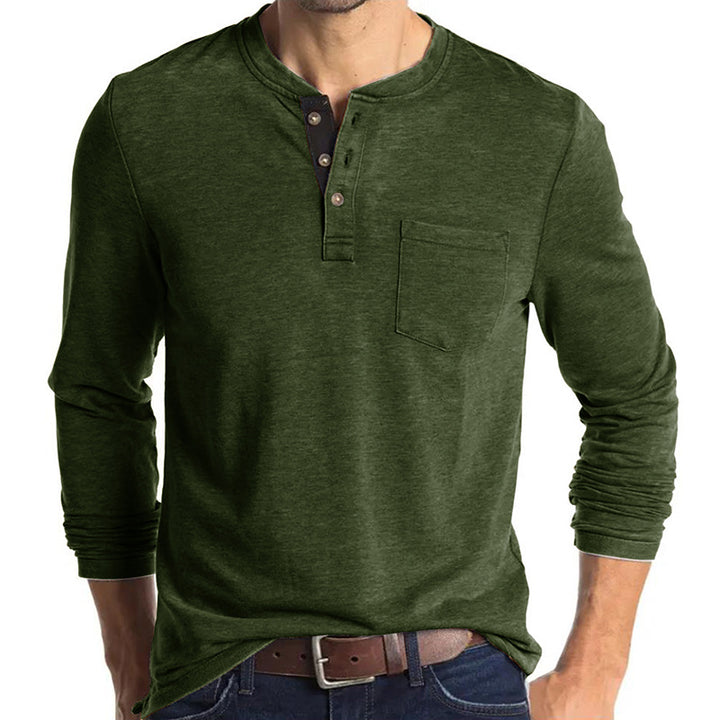 Herren Langarm-Henley-Shirt mit modischen Knopfdetails Echoarchiv