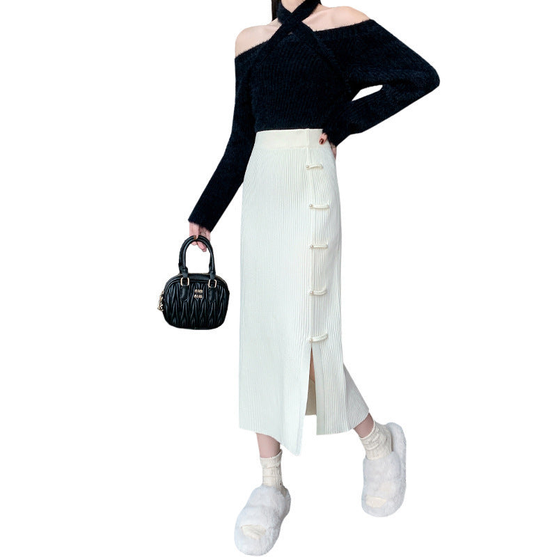 Damen Eleganter und raffinierter Strickrock mit Seitenschlitz Echo Archiv