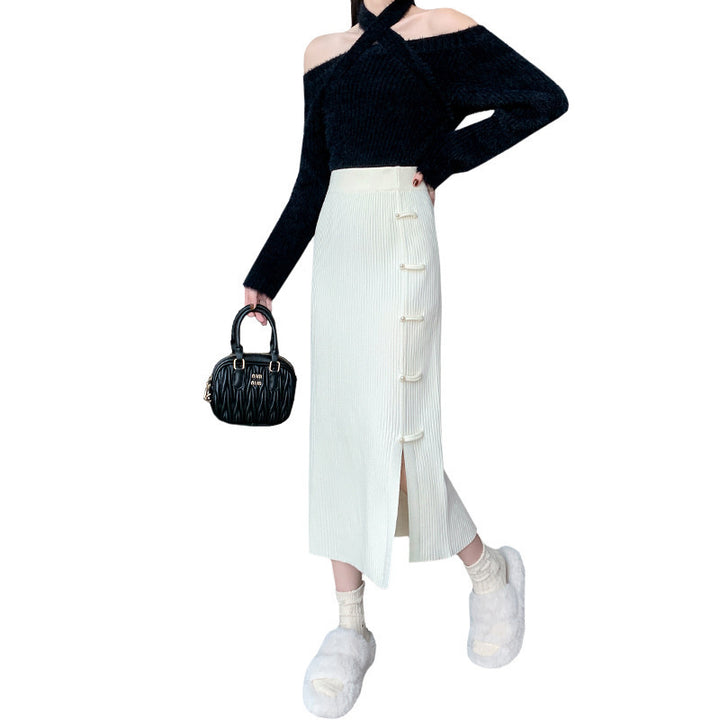 Damen Eleganter und raffinierter Strickrock mit Seitenschlitz Echo Archiv