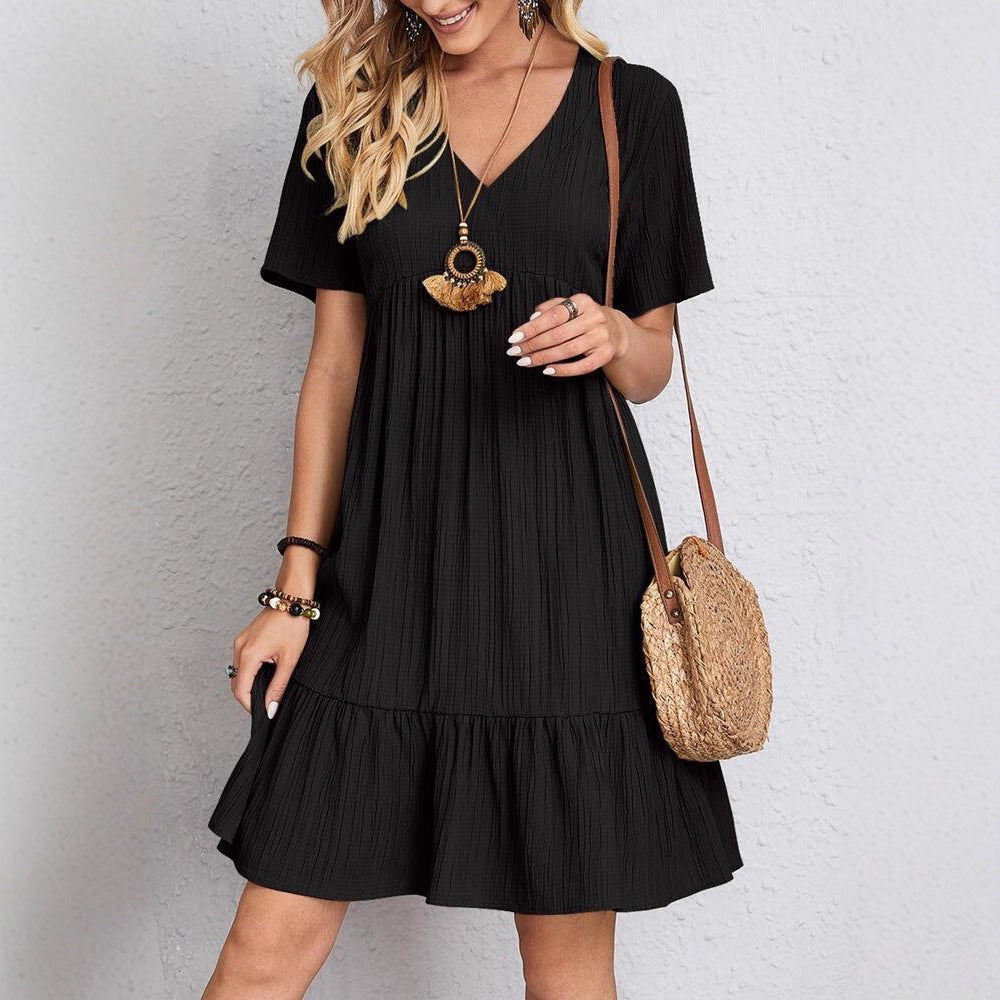 Damen nan Crinkle-Sommerkleid mit V-Ausschnitt, Empirenaht und Volant-Saum Echo Archiv