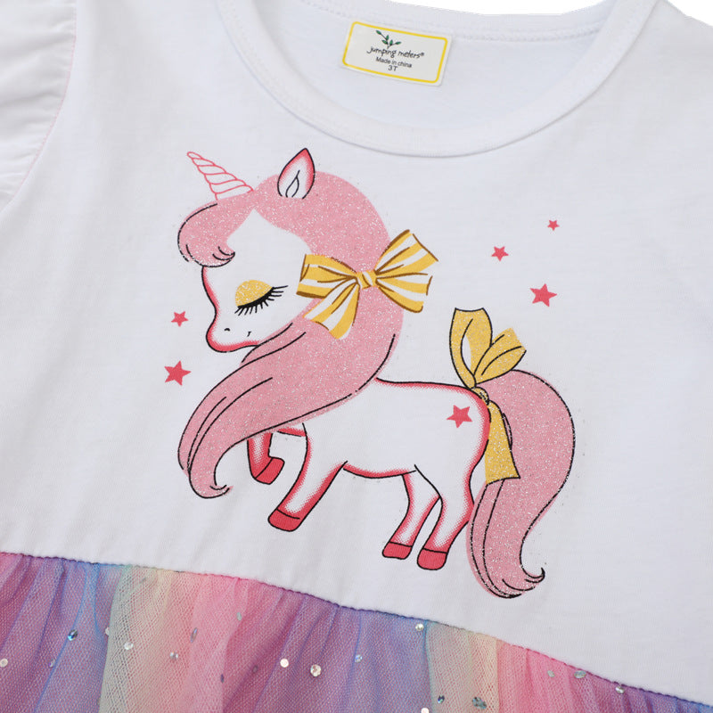 Mädchen Tüllkleid mit Einhorn-Applikation und buntem Glitzertüll Echo Archiv