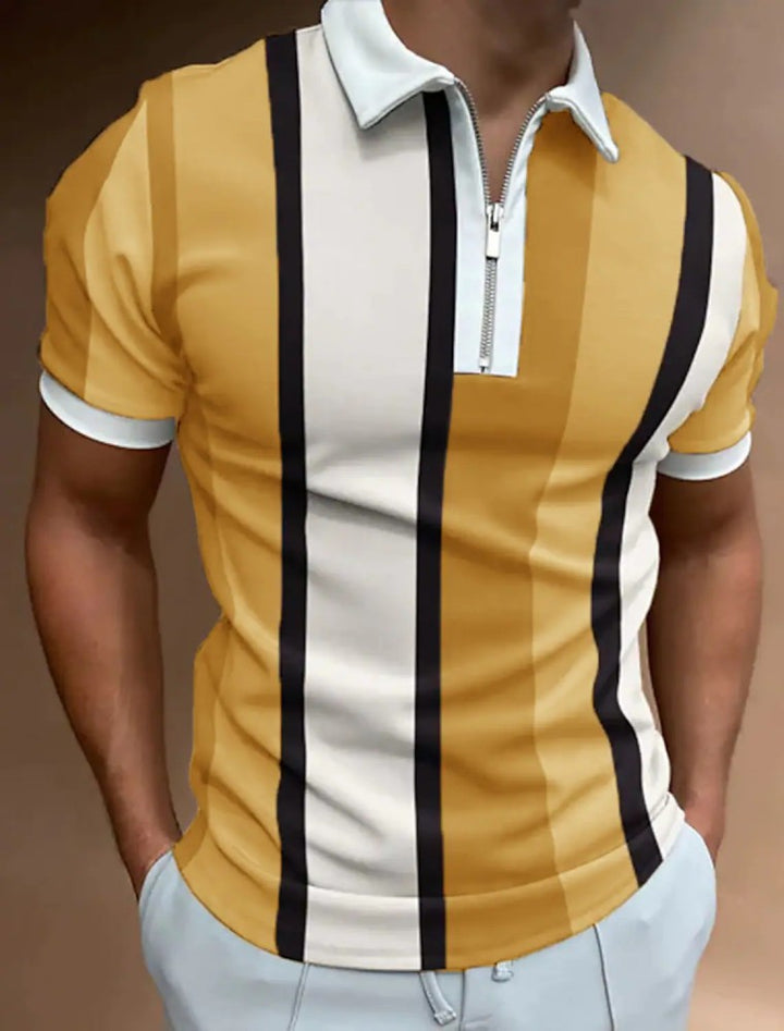 Herren Polohemd mit sportlichem Reißverschluss und elegantem Blockstreifenmuster Echoarchiv