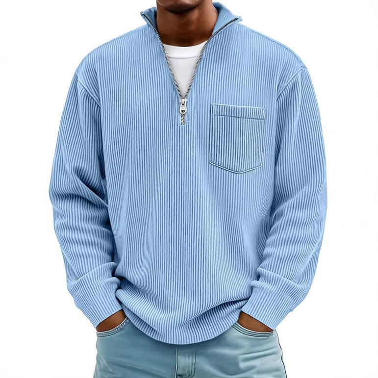 Herren Rippstrickpullover mit kurzem Reißverschluss und Brusttasche EB – Norvane