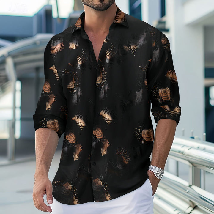 Herren langarm Blusenshirt mit floralem Muster und atmungsaktiven Eigenschaften Echoarchiv
