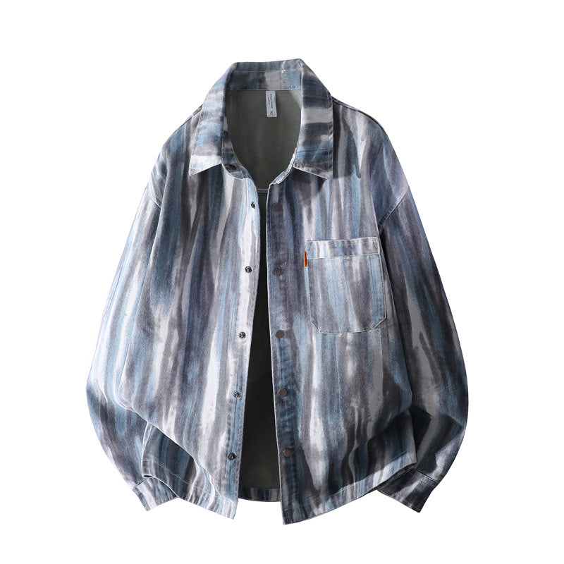 Herren Oversize-Überhemdjacke im Aquarell‑Streifenlook mit Brusttasche & softem Baumwollmix Echoarchiv