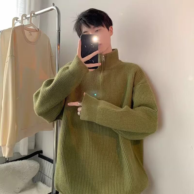 Herren Grobstrickpullover mit Stehkragen und Reißverschluss Echoarchiv
