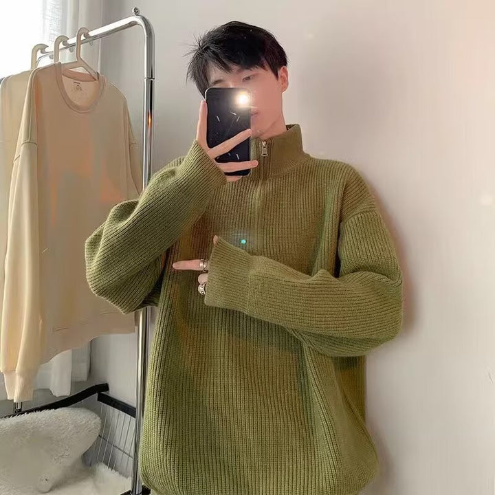 Herren Grobstrickpullover mit Stehkragen und Reißverschluss Echoarchiv