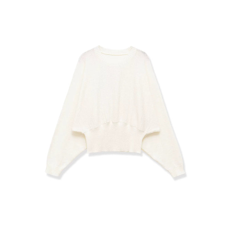 Damen weit geschnittener Cropped-Pullover mit Fledermausärmeln und breitem Rippbündchen Echo Archiv