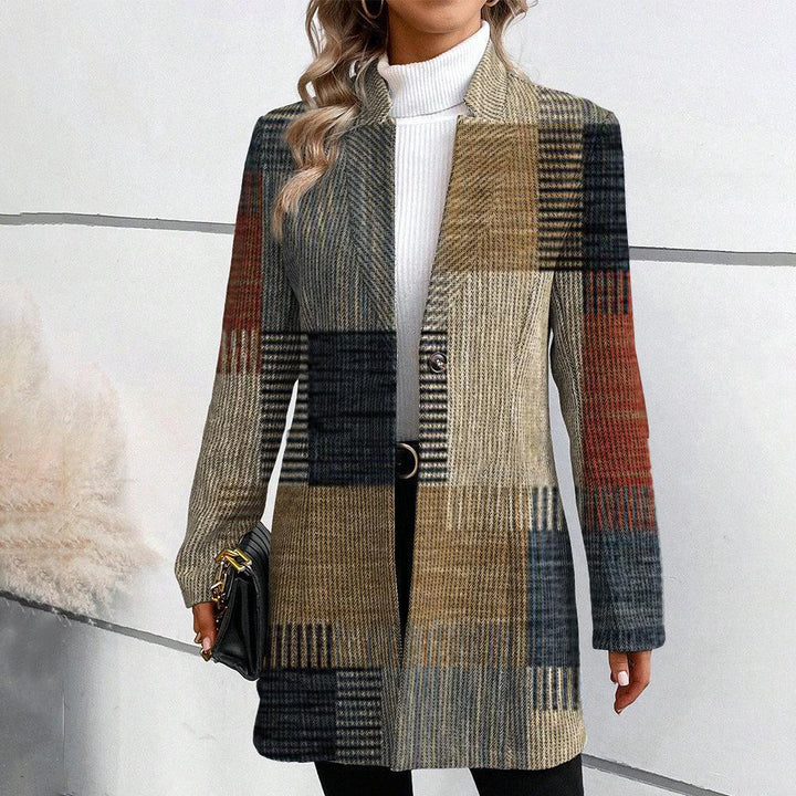 Damen Einreiher Karierter Mantel im Langen Blazer Stil mit Schlanker Silhouette Echoarchiv