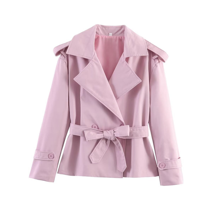Damen kurzer Trenchcoat mit Taillengürtel, doppelreihiger Front und Schulterklappen Echo Archiv