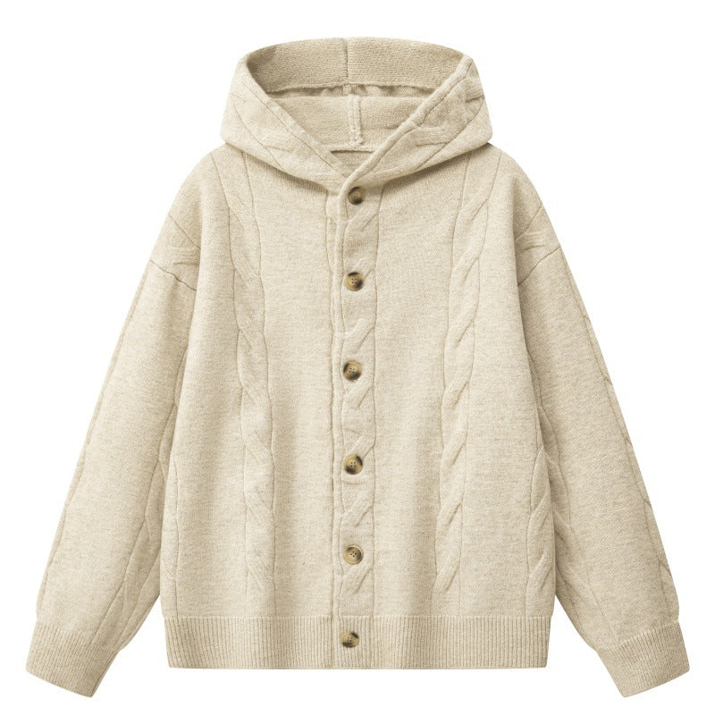 Damen Oversize-Kapuzen-Strickjacke mit Zopfmuster & Knopfleiste Echoarchiv