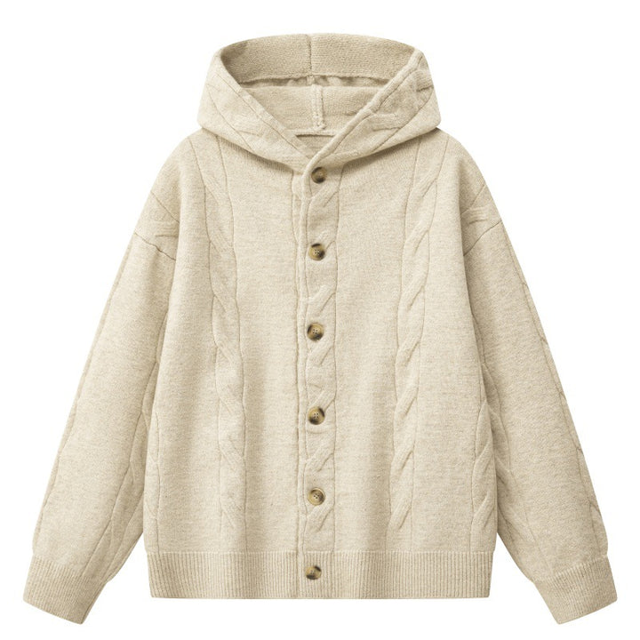 Damen Oversize-Kapuzen-Strickjacke mit Zopfmuster & Knopfleiste Echoarchiv